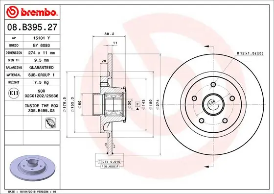 Brzdový kotouč BREMBO 08B39527 Akční Nabídka
