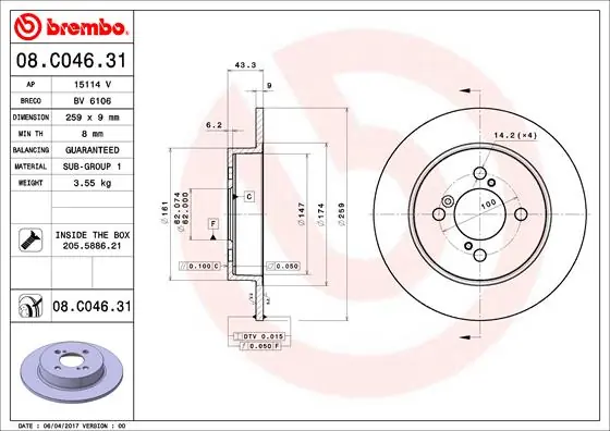 Brzdový kotouč BREMBO 08C04631 Levný