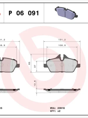 Sada brzdových destiček, kotoučová brzda BREMBO P06091 Pouze Dnes