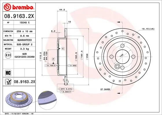 Časově Omezené Brzdový kotouč BREMBO 0891632X