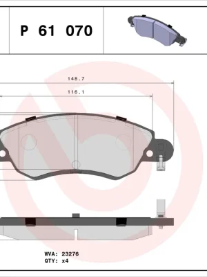 Sada brzdových destiček, kotoučová brzda BREMBO P61070 Finální Výprodej