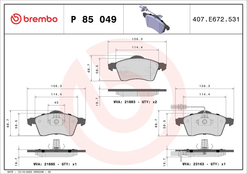 Sada brzdových destiček, kotoučová brzda BREMBO P85049 Rychlé Dodání