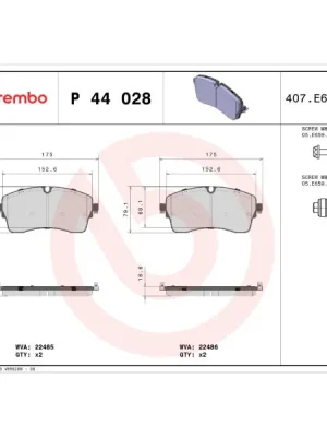 Sada brzdových destiček, kotoučová brzda BREMBO P 44 028 Oblíbený