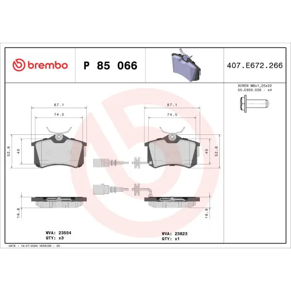 Bezpečná Platba Sada brzdových destiček, kotoučová brzda BREMBO P 85 066