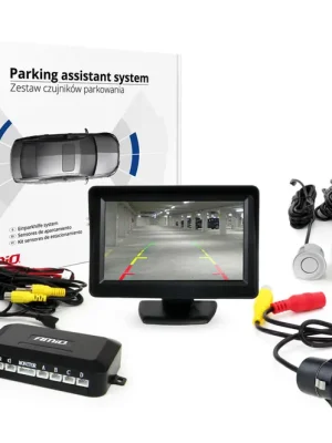 Víkendová Akce Parkovací asistent LCD 4,3" s kamerou CAM-308 LED, 4 senzory, stříbrný
