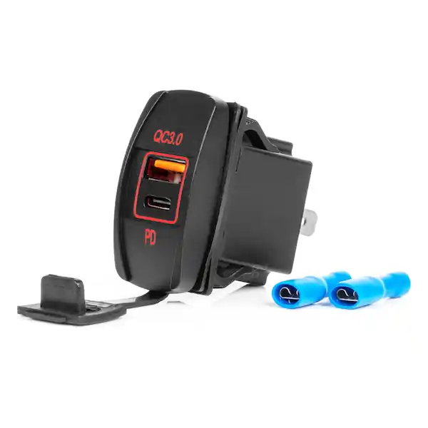 Nejlepší Volba Vodotěsná nabíječka na telefon ve tvaru lodi s ČERVENÝM LED podsvícením USB + USB C QC3.0 12/24V AMiO-04229